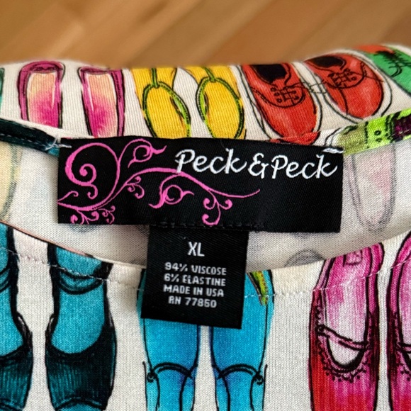 Peck & Peck Shoe Novelty Print 3/4 Sleeve Blouse All Over Print XL Viscose Blend - Picture 7 of 9